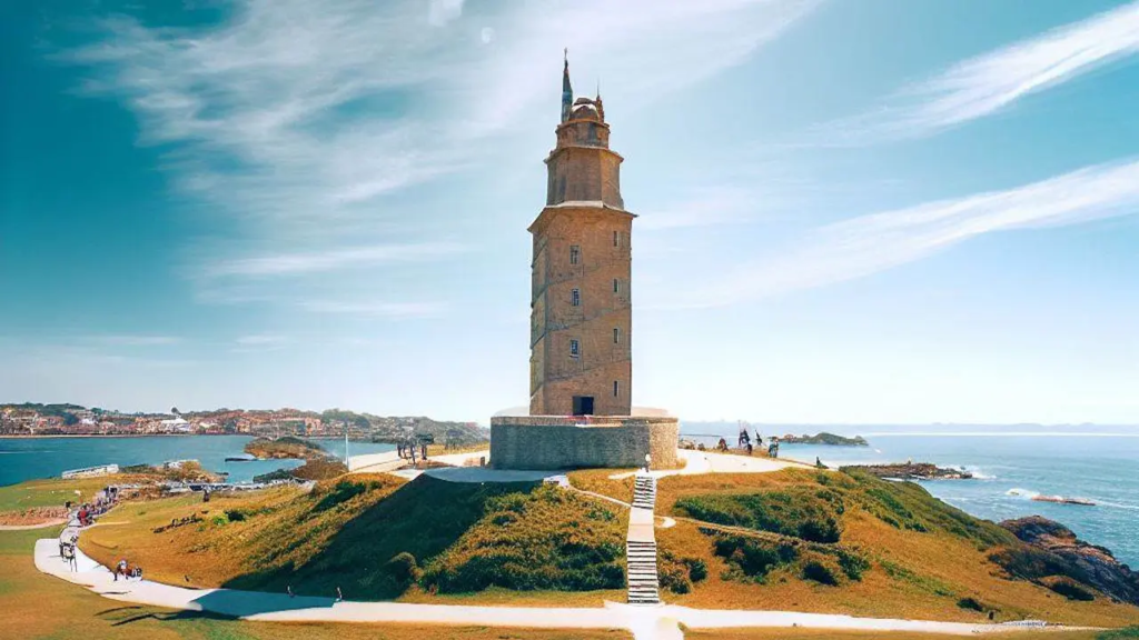 The Torre de Hércules, a UNESCO World Heritage Site, is the oldest Roman lighthouse still in use today. Standing tall at 55 meters, it offers panoramic views of the Atlantic Ocean and the city of La Coruña