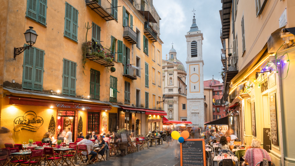 The Old Town of Nice, known as Vieux Nice, is a charming maze of narrow streets, colorful buildings, and vibrant markets