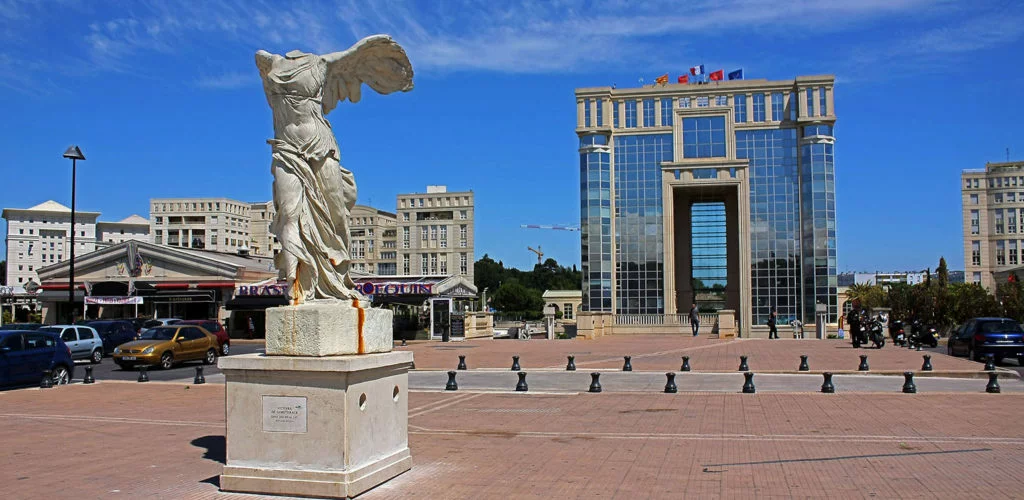 The Antigone District is a modern architectural marvel in Montpellier, designed by the Spanish architect Ricardo Bofill