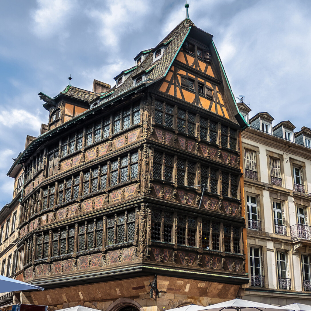 The Kammerzell House is one of Strasbourg's most iconic buildings, known for its richly decorated façade featuring intricate carvings and frescoes