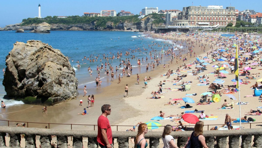 La Grande Plage is Biarritz's most iconic beach, stretching along the town's coastline with golden sands and turquoise waters