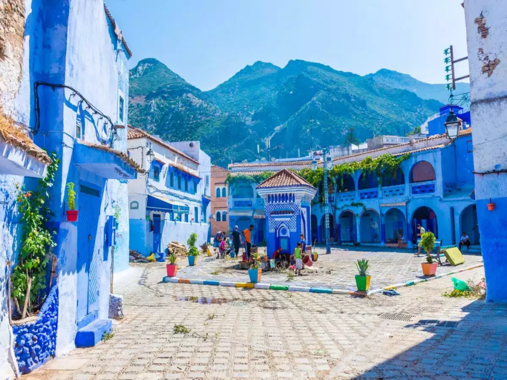 Nestled in the Rif Mountains in morocco , Chefchaouen is famous for its blue-painted streets and buildings