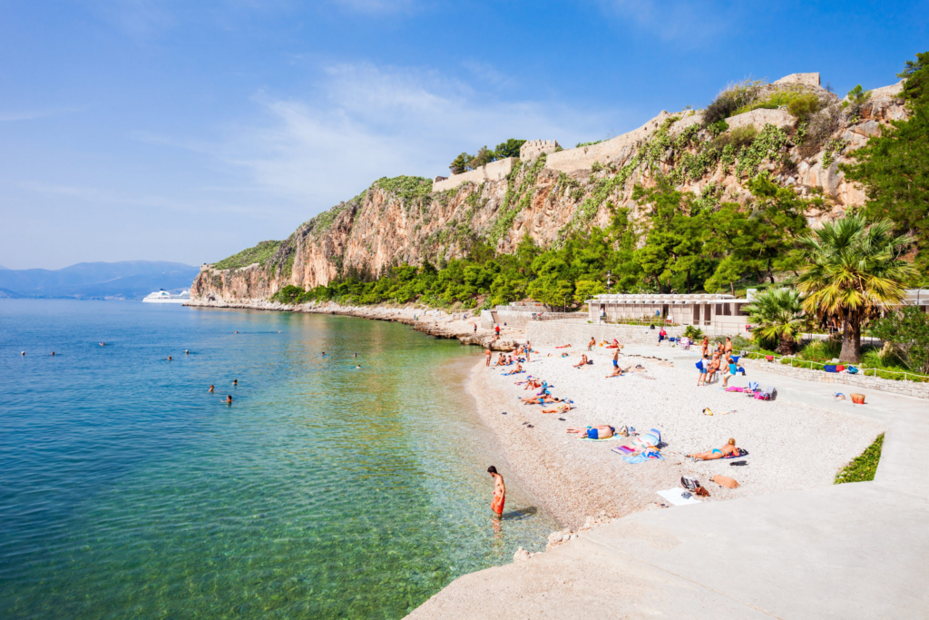 Just a short walk from the Old Town, Arvanitia Beach is the perfect spot to relax and unwind after a day of sightseeing