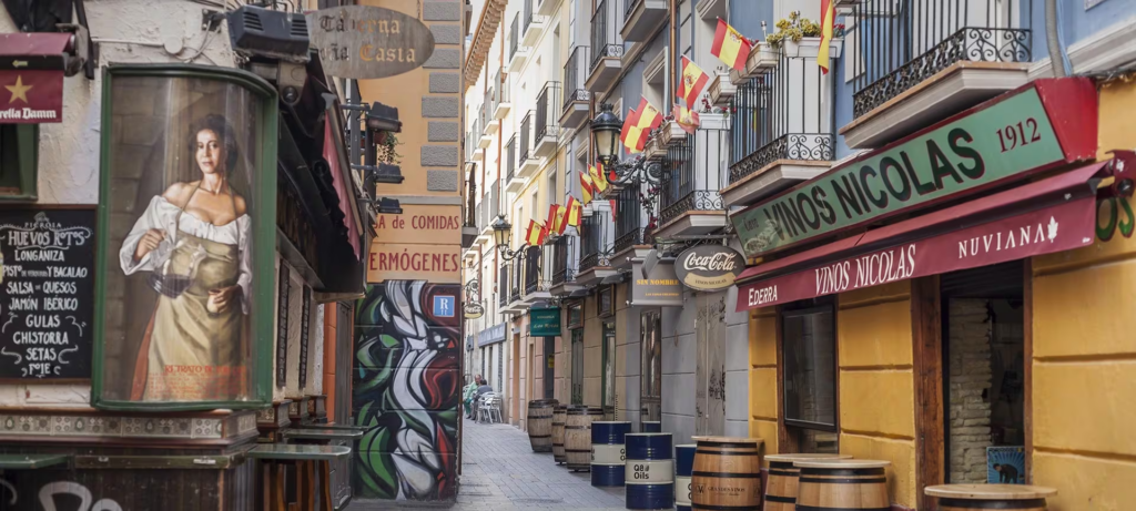 El Tubo is Zaragoza's most famous tapas district, a labyrinth of narrow streets and alleys packed with bars and restaurants