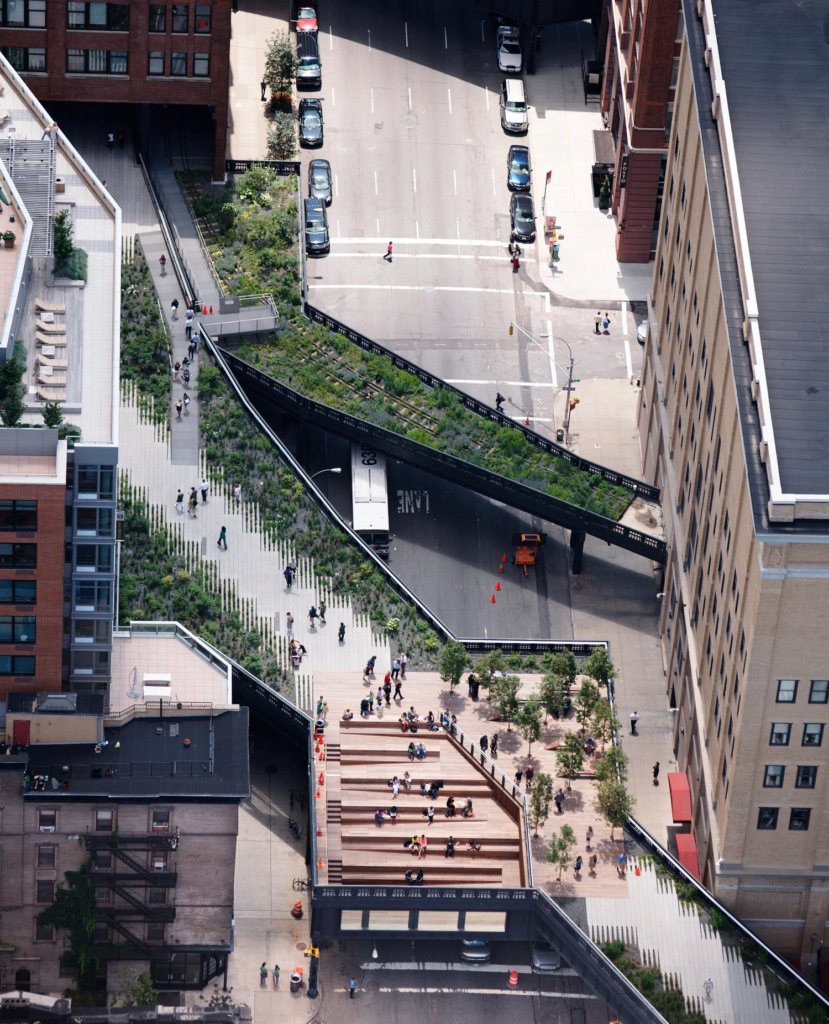 The High Line is a unique urban park built on a former elevated railway track that runs along Manhattan's West Side. Stretching