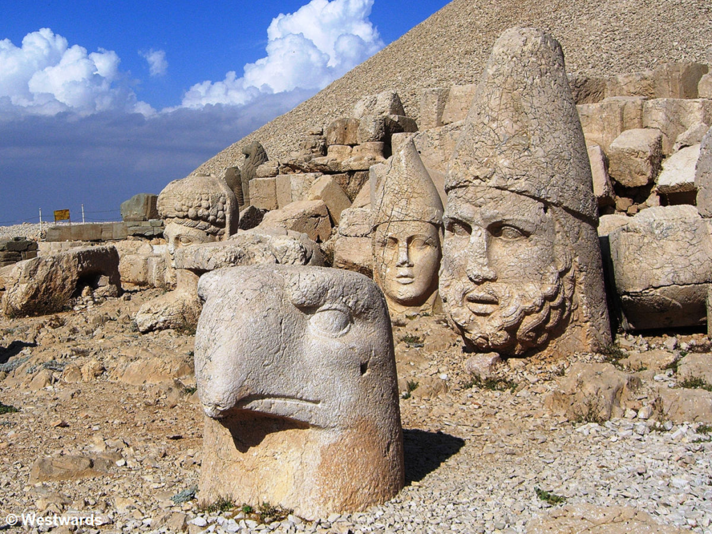 Mount Nemrut, located in southeastern Turkey, is a UNESCO World Heritage site known for its giant stone heads and impressive funerary mound built by King Antiochus I in the 1st century BC