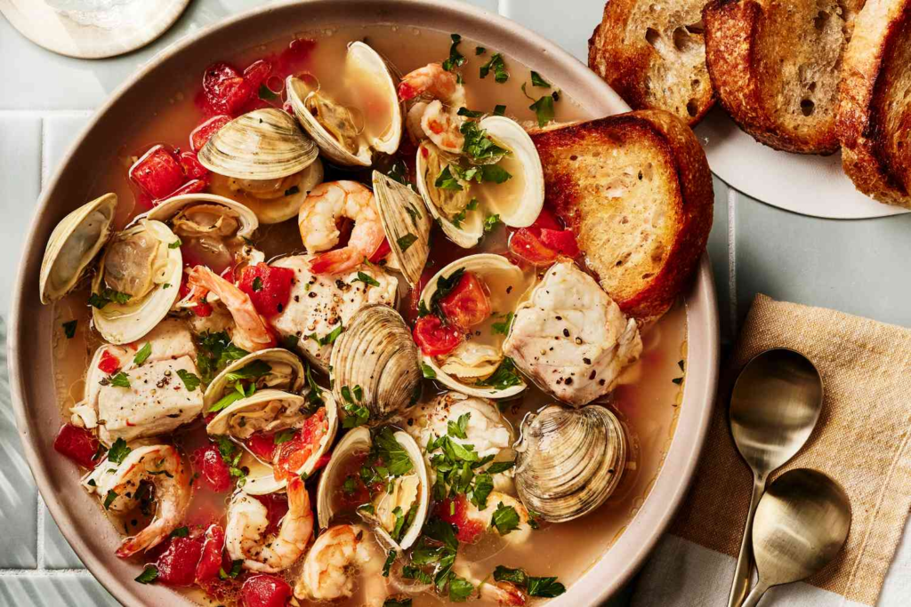 Cioppino is a seafood stew that originated in San Francisco’s Italian-American community in the late 19th century